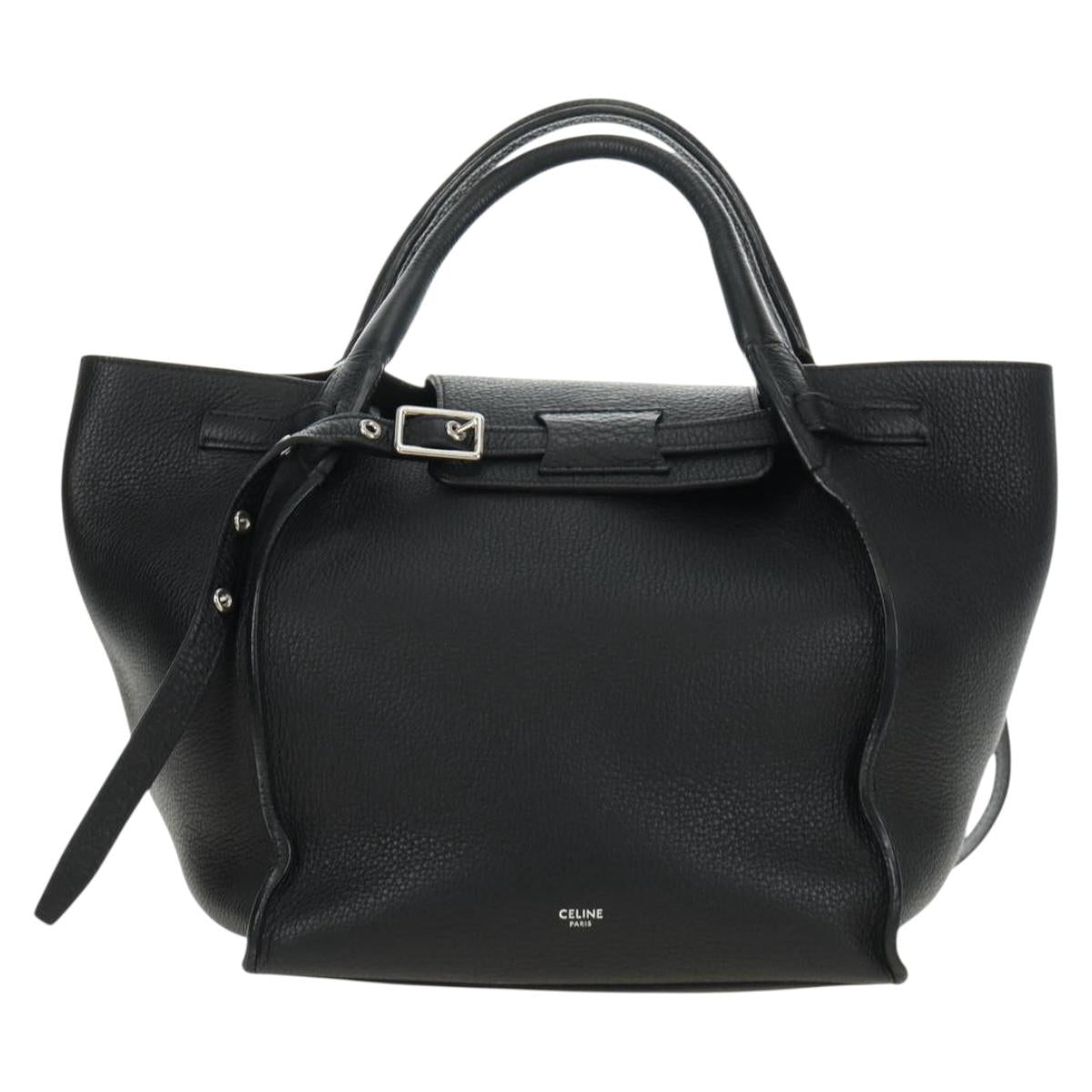 CELINE Big bag Small Hand Bag Leather Black Silver Auth 189349SAM