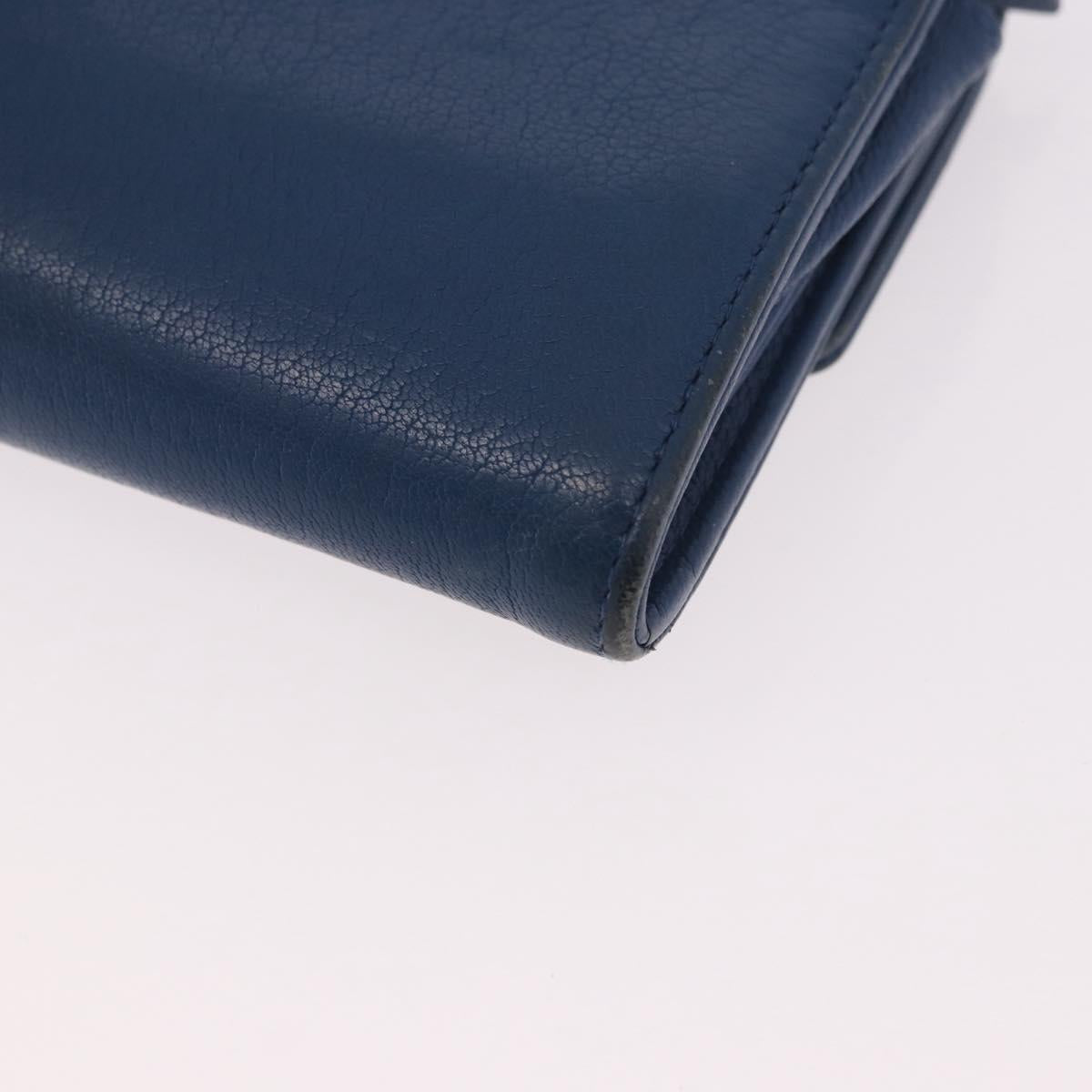 CHANEL Long Wallet Leather Blue Silver CC Auth 189356