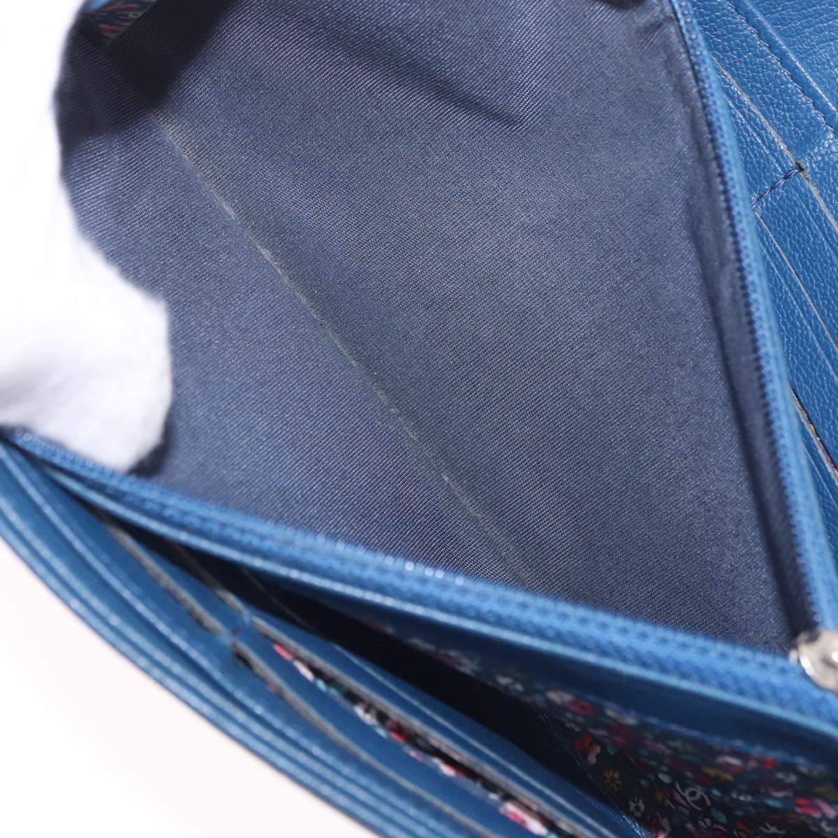 CHANEL Long Wallet Leather Blue Silver CC Auth 189356