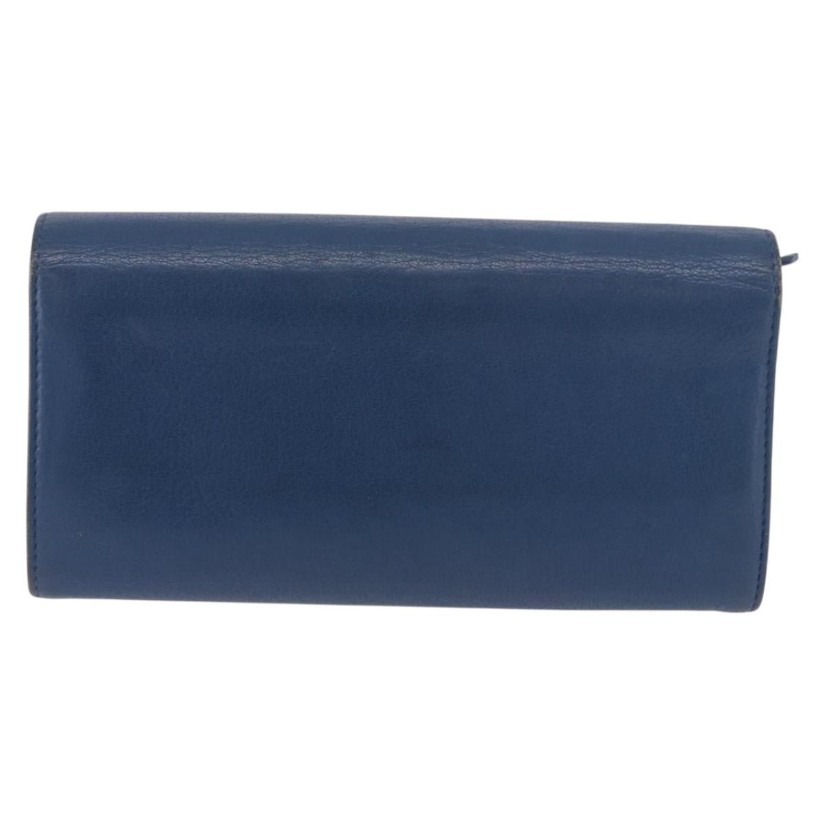 CHANEL Long Wallet Leather Blue Silver CC Auth 189356