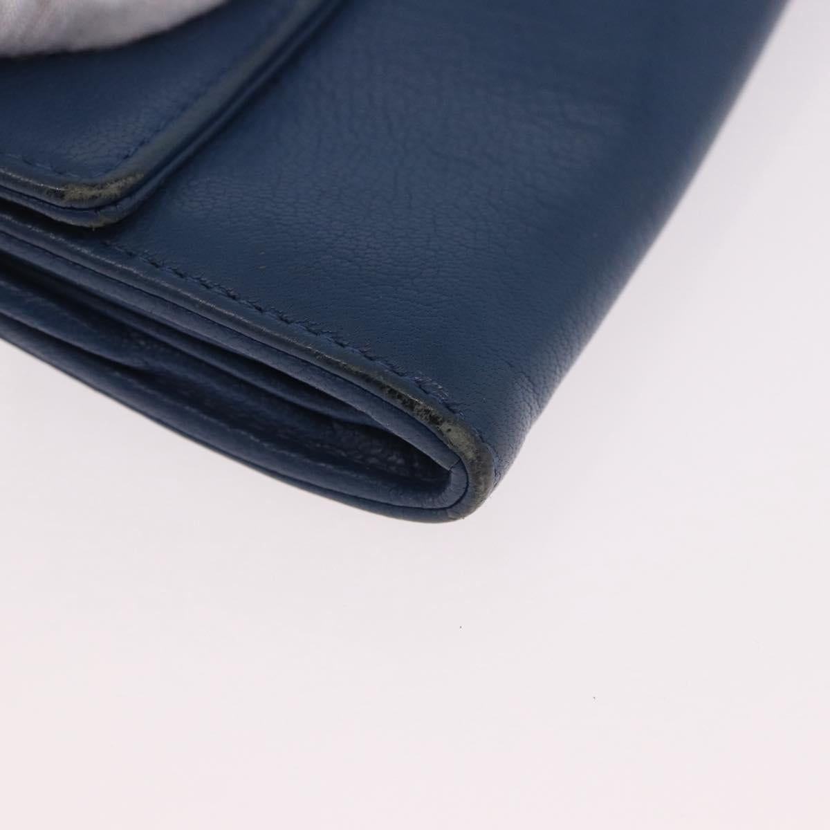 CHANEL Long Wallet Leather Blue Silver CC Auth 189356