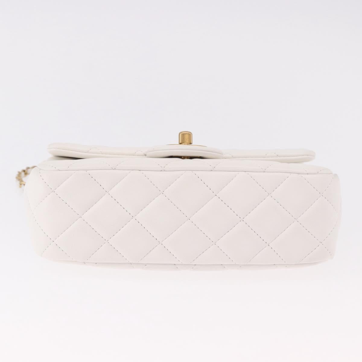 CHANEL Matelasse Chain Shoulder Bag Lamb Skin White Gold CC Auth 189358SAM