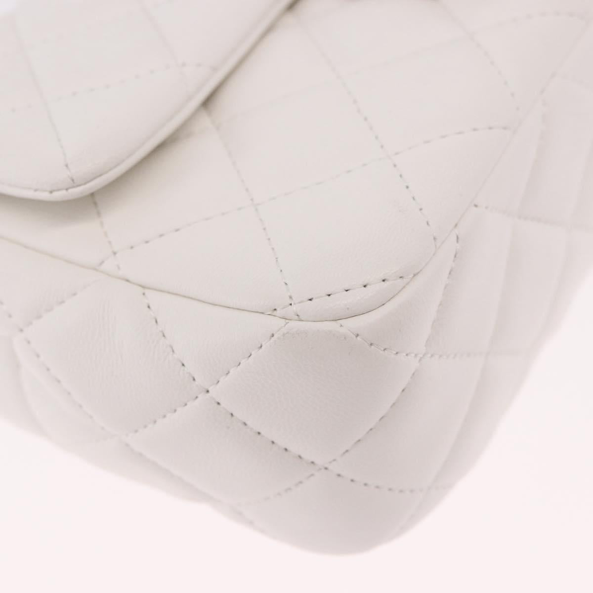 CHANEL Matelasse Chain Shoulder Bag Lamb Skin White Gold CC Auth 189358SAM