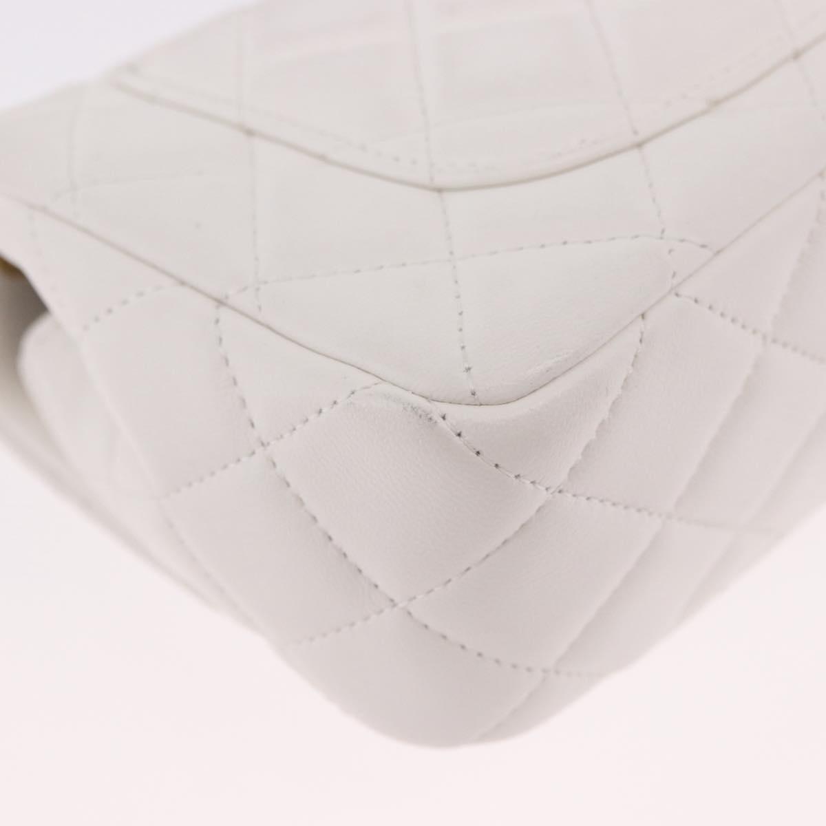 CHANEL Matelasse Chain Shoulder Bag Lamb Skin White Gold CC Auth 189358SAM