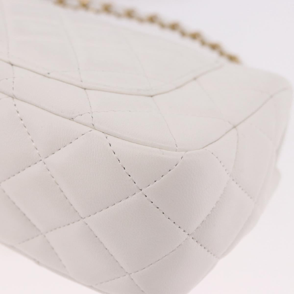 CHANEL Matelasse Chain Shoulder Bag Lamb Skin White Gold CC Auth 189358SAM