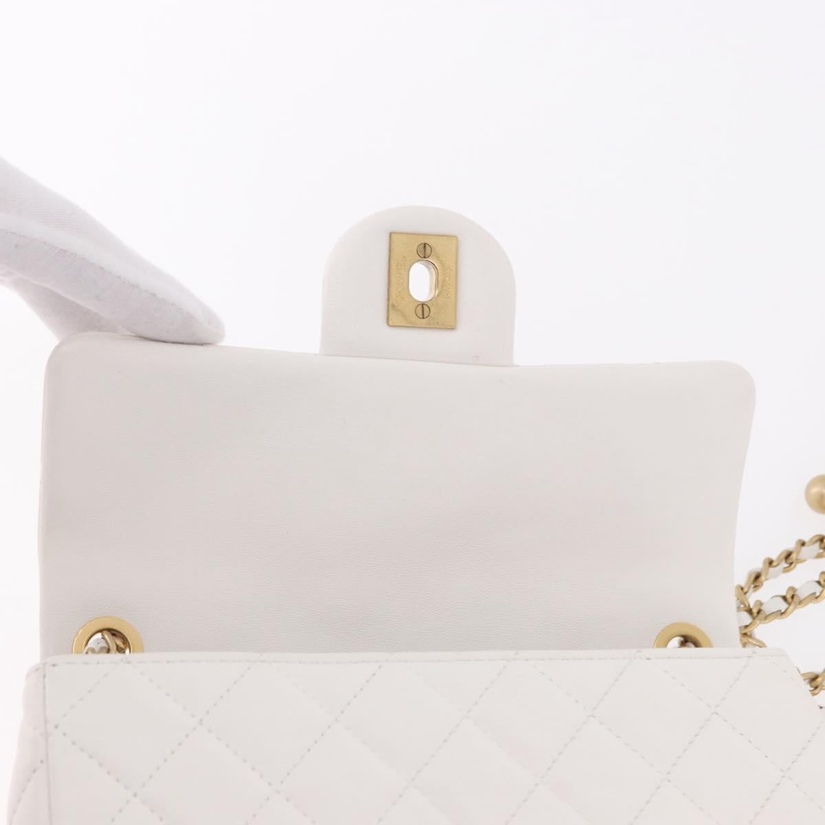 CHANEL Matelasse Chain Shoulder Bag Lamb Skin White Gold CC Auth 189358SAM