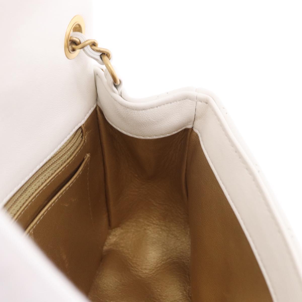 CHANEL Matelasse Chain Shoulder Bag Lamb Skin White Gold CC Auth 189358SAM