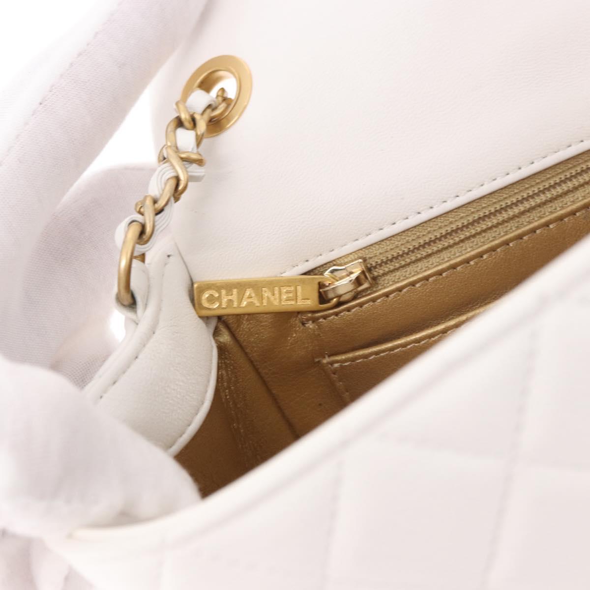 CHANEL Matelasse Chain Shoulder Bag Lamb Skin White Gold CC Auth 189358SAM