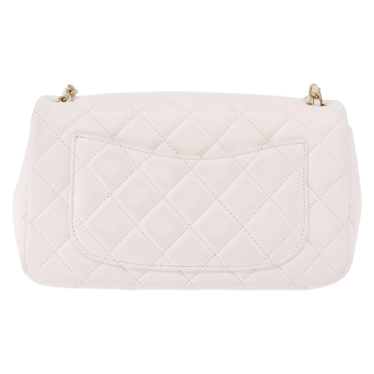 CHANEL Matelasse Chain Shoulder Bag Lamb Skin White Gold CC Auth 189358SAM