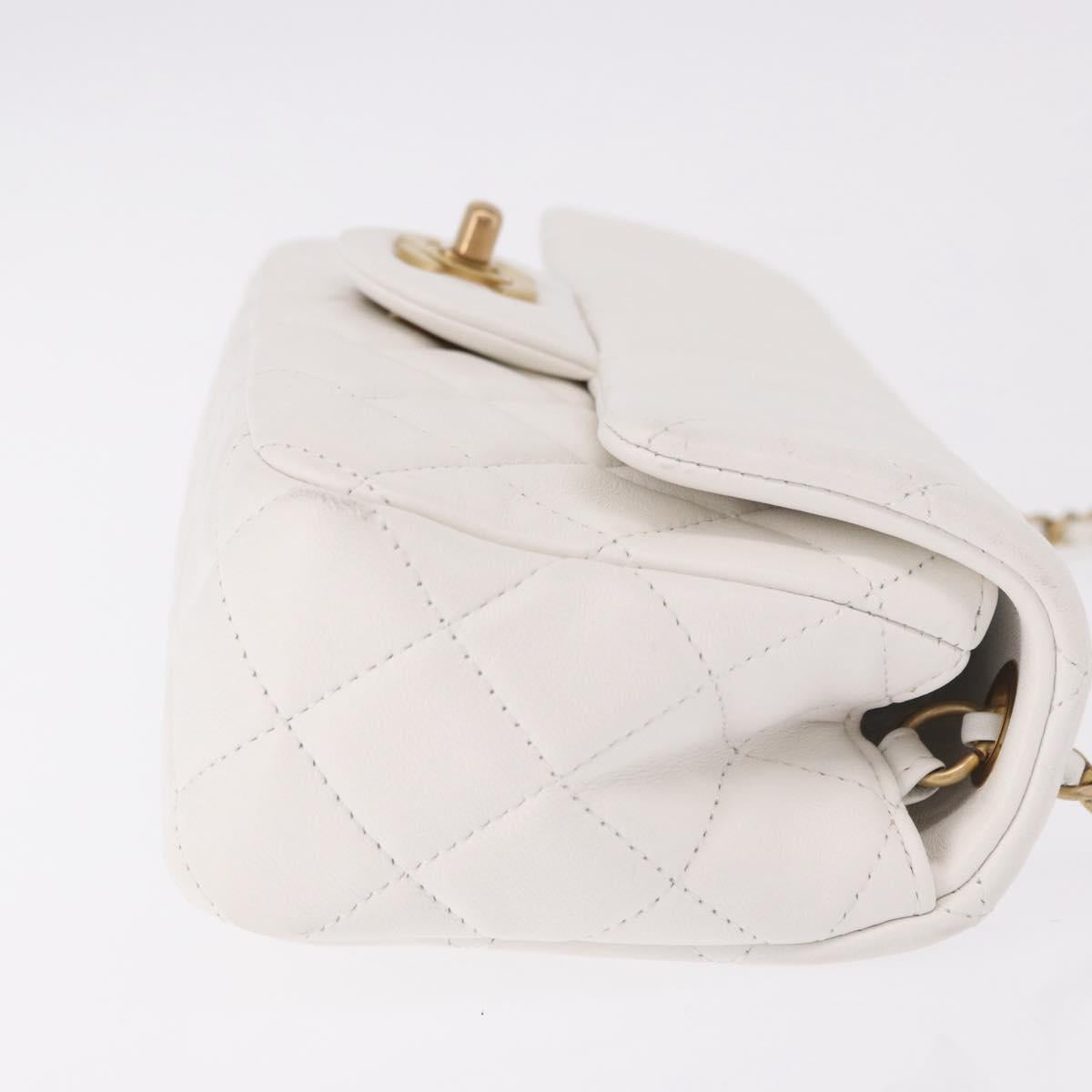 CHANEL Matelasse Chain Shoulder Bag Lamb Skin White Gold CC Auth 189358SAM