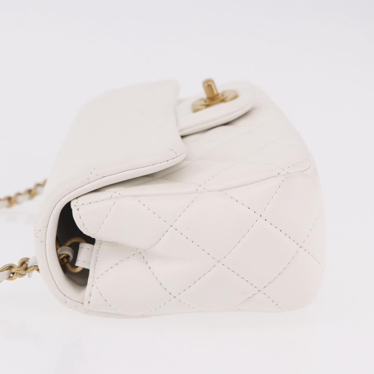 CHANEL Matelasse Chain Shoulder Bag Lamb Skin White Gold CC Auth 189358SAM