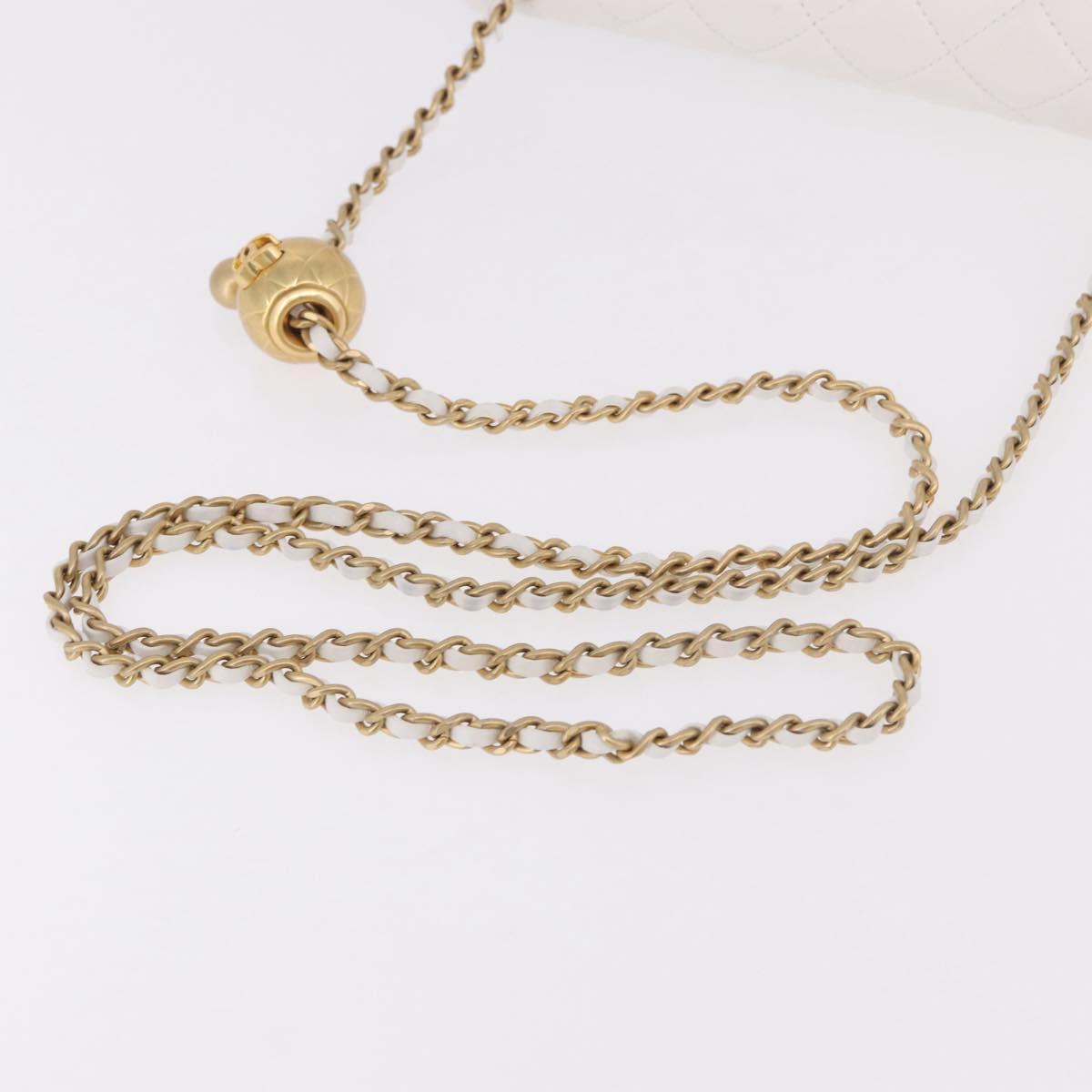 CHANEL Matelasse Chain Shoulder Bag Lamb Skin White Gold CC Auth 189358SAM