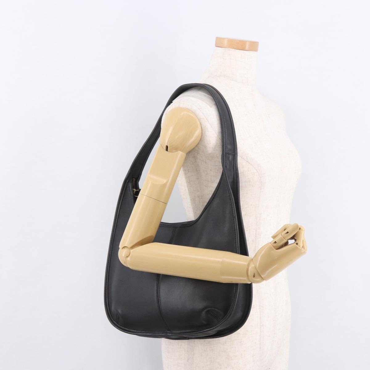 Coach Shoulder Bag Leather Black Gold Auth 189362A