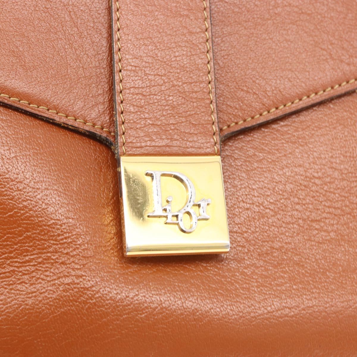 Christian Dior Shoulder Bag Leather Brown Gold Auth 189363