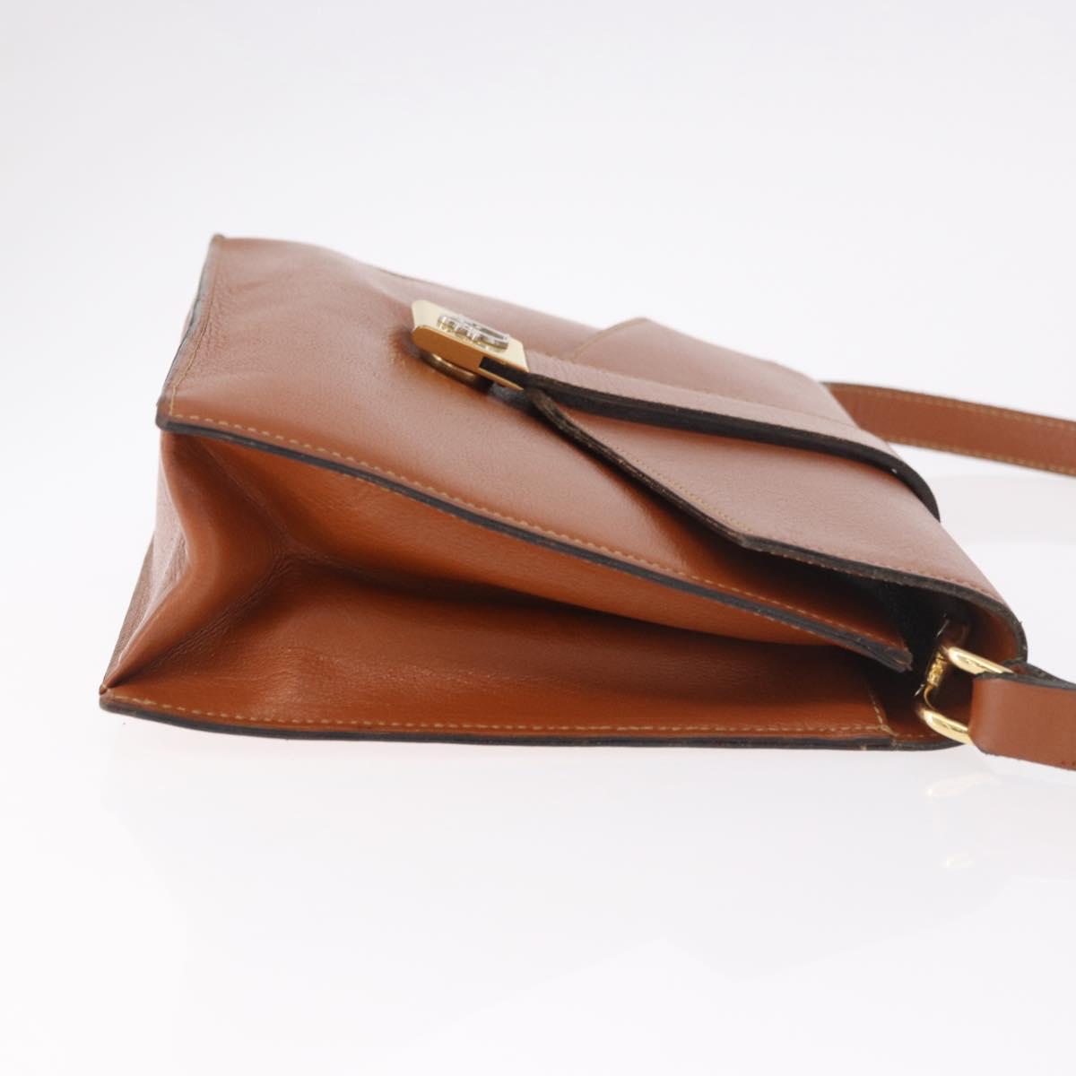 Christian Dior Shoulder Bag Leather Brown Gold Auth 189363