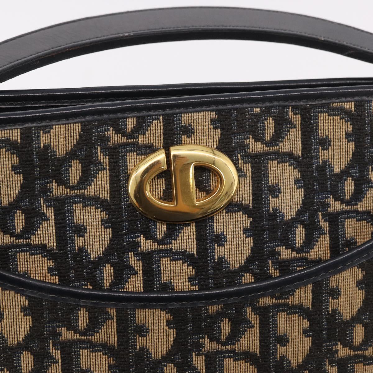 Christian Dior Trotter Canvas Shoulder Bag Navy Gold Auth 189365