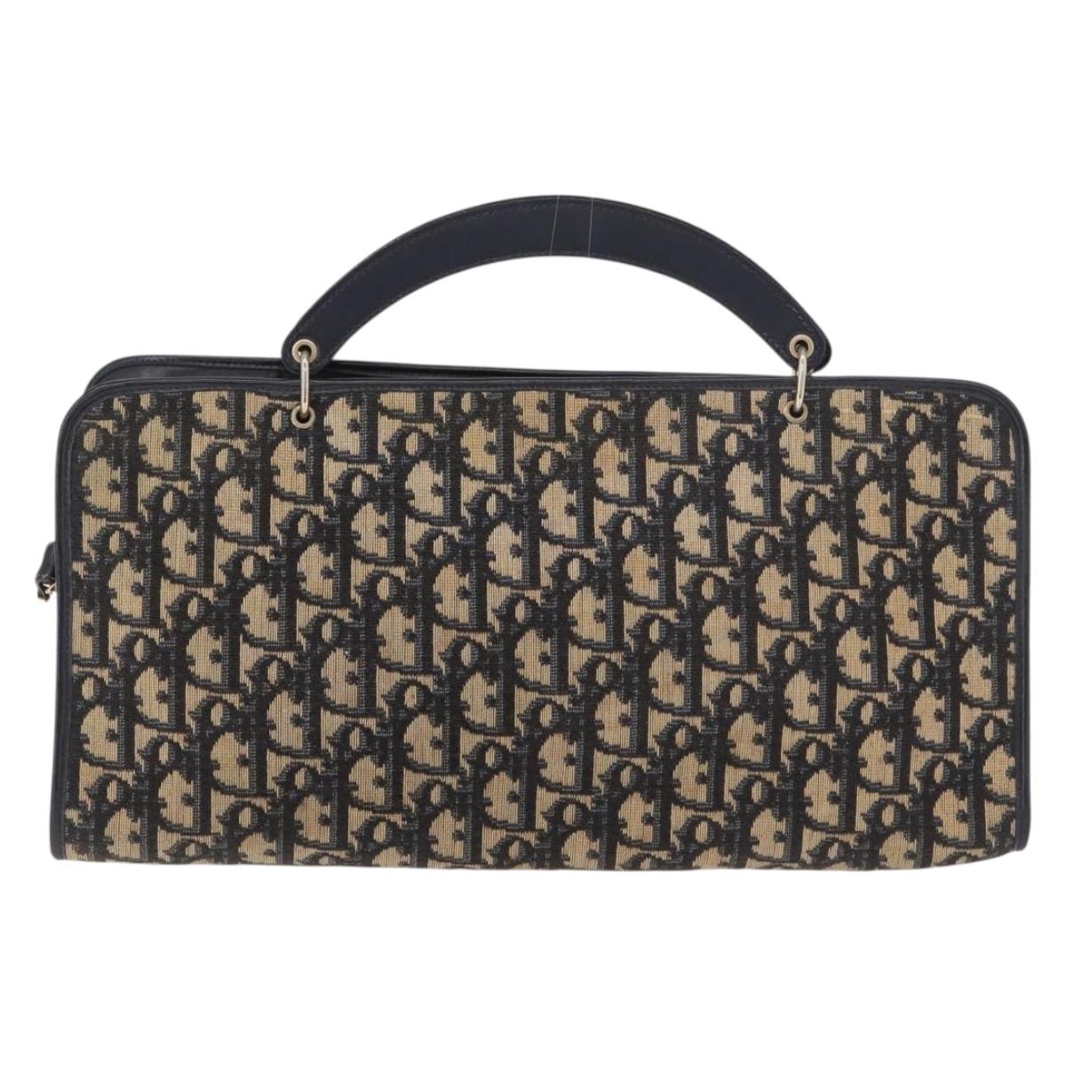 Christian Dior Trotter Canvas Shoulder Bag Navy Gold Auth 189365