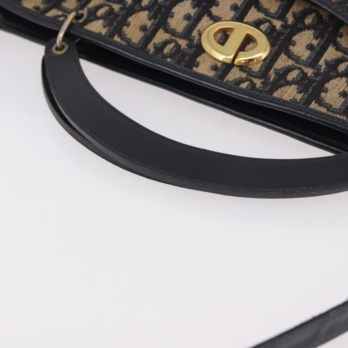 Christian Dior Trotter Canvas Shoulder Bag Navy Gold Auth 189365