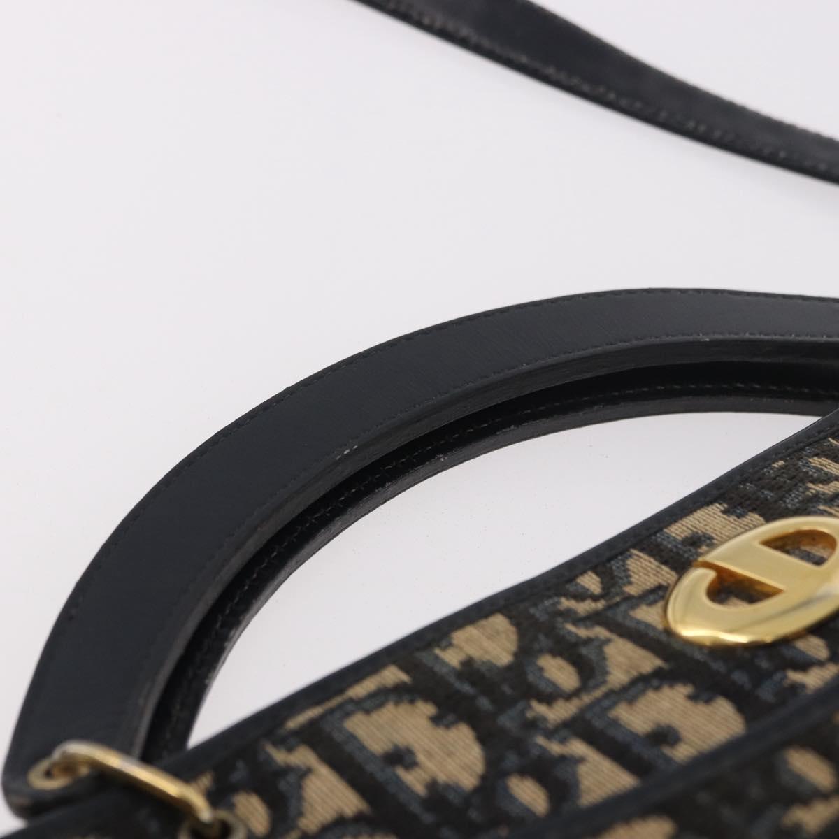 Christian Dior Trotter Canvas Shoulder Bag Navy Gold Auth 189365
