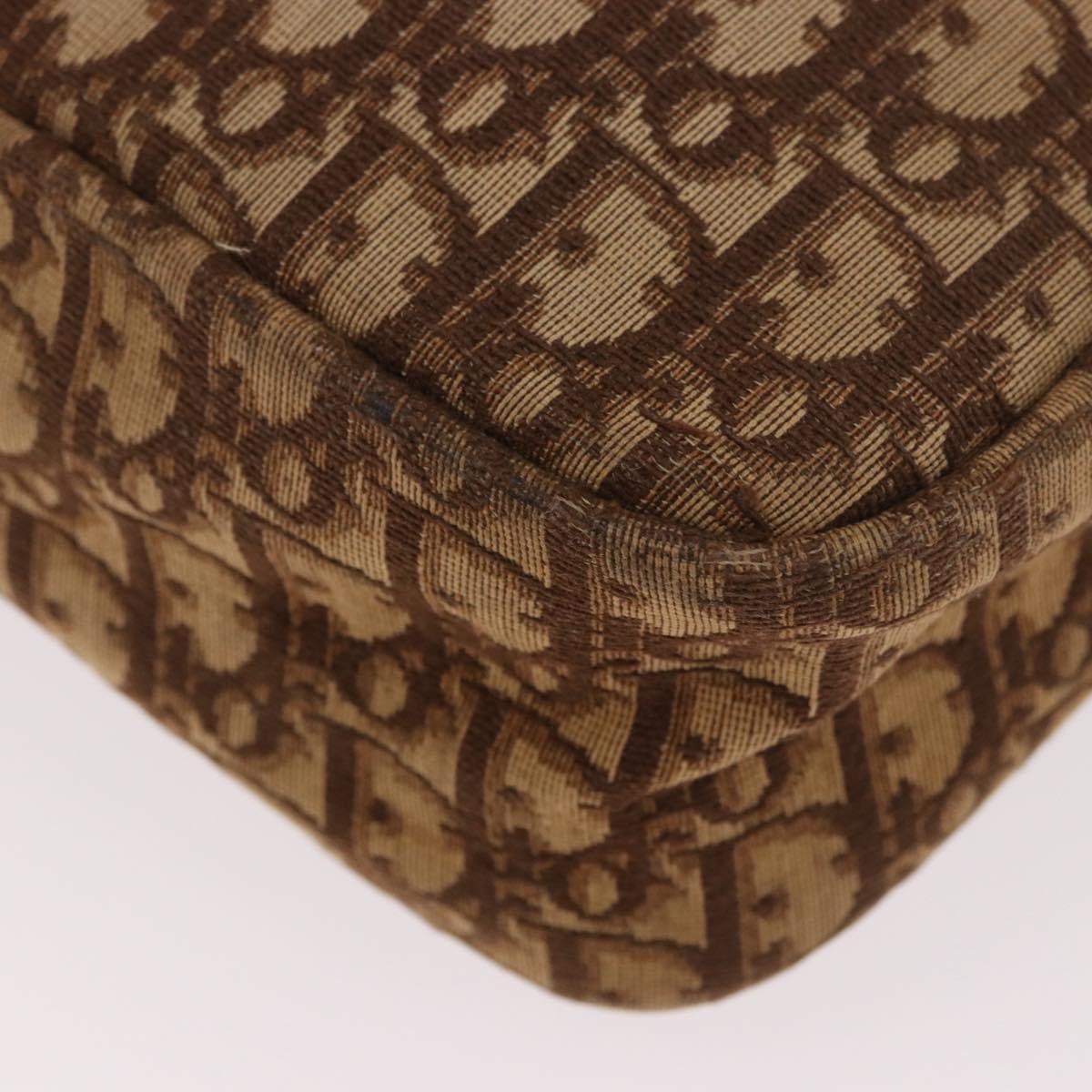 Christian Dior Trotter Canvas Boston Bag Brown Gold Auth 189366