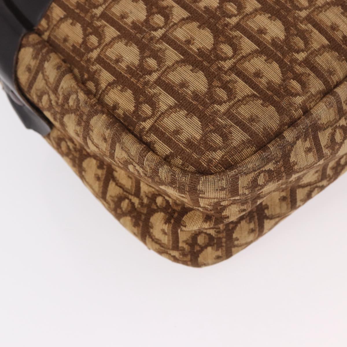 Christian Dior Trotter Canvas Boston Bag Brown Gold Auth 189366