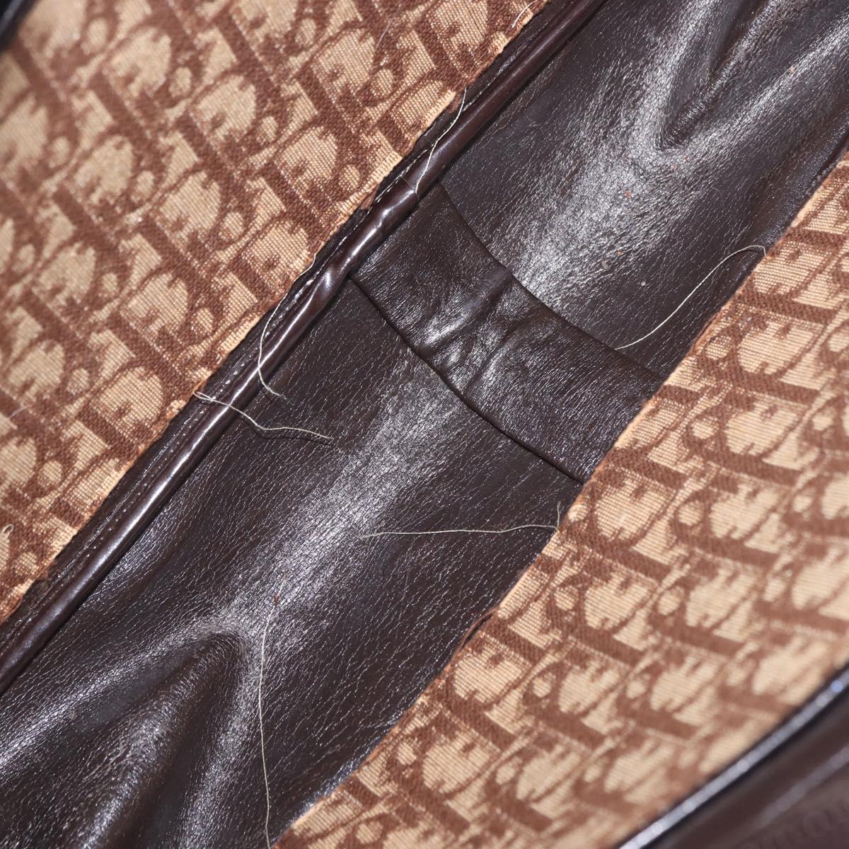 Christian Dior Trotter Canvas Boston Bag Brown Gold Auth 189366