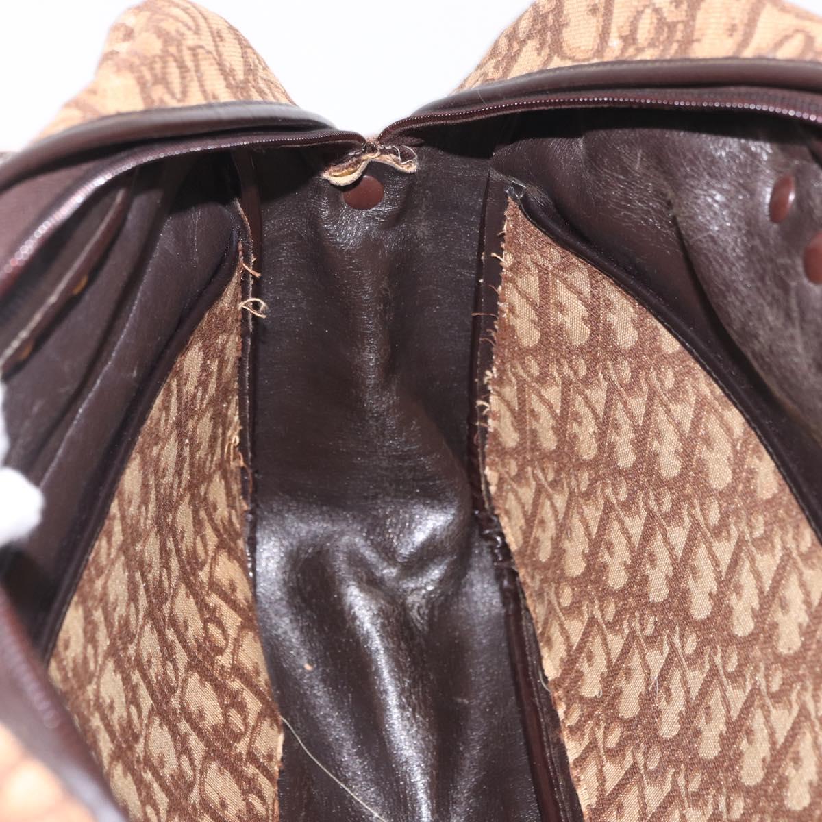 Christian Dior Trotter Canvas Boston Bag Brown Gold Auth 189366