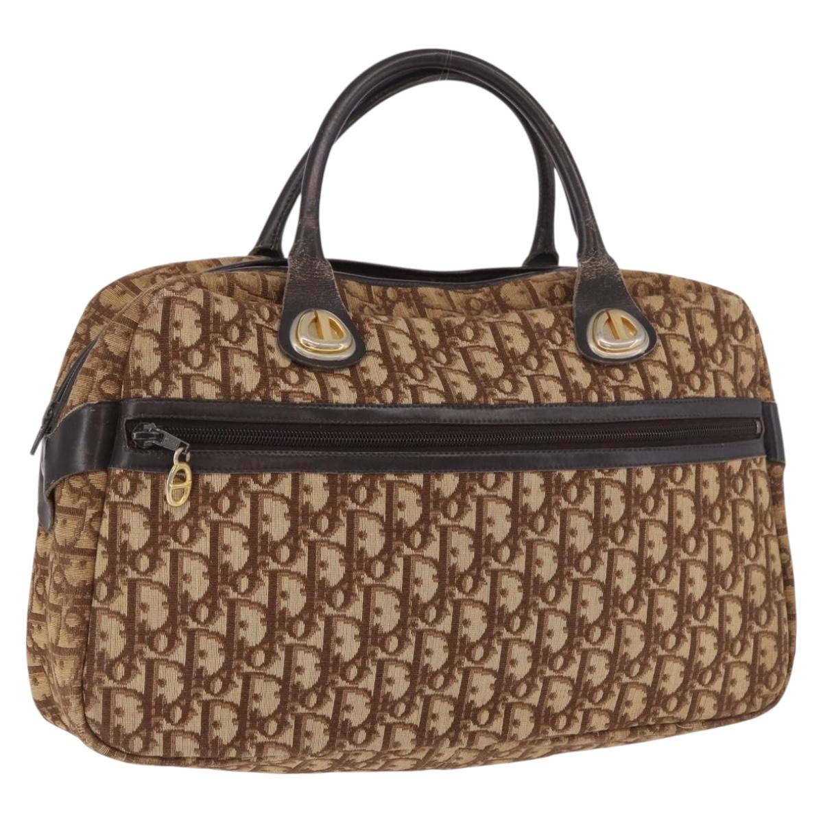 Christian Dior Trotter Canvas Boston Bag Brown Gold Auth 189366