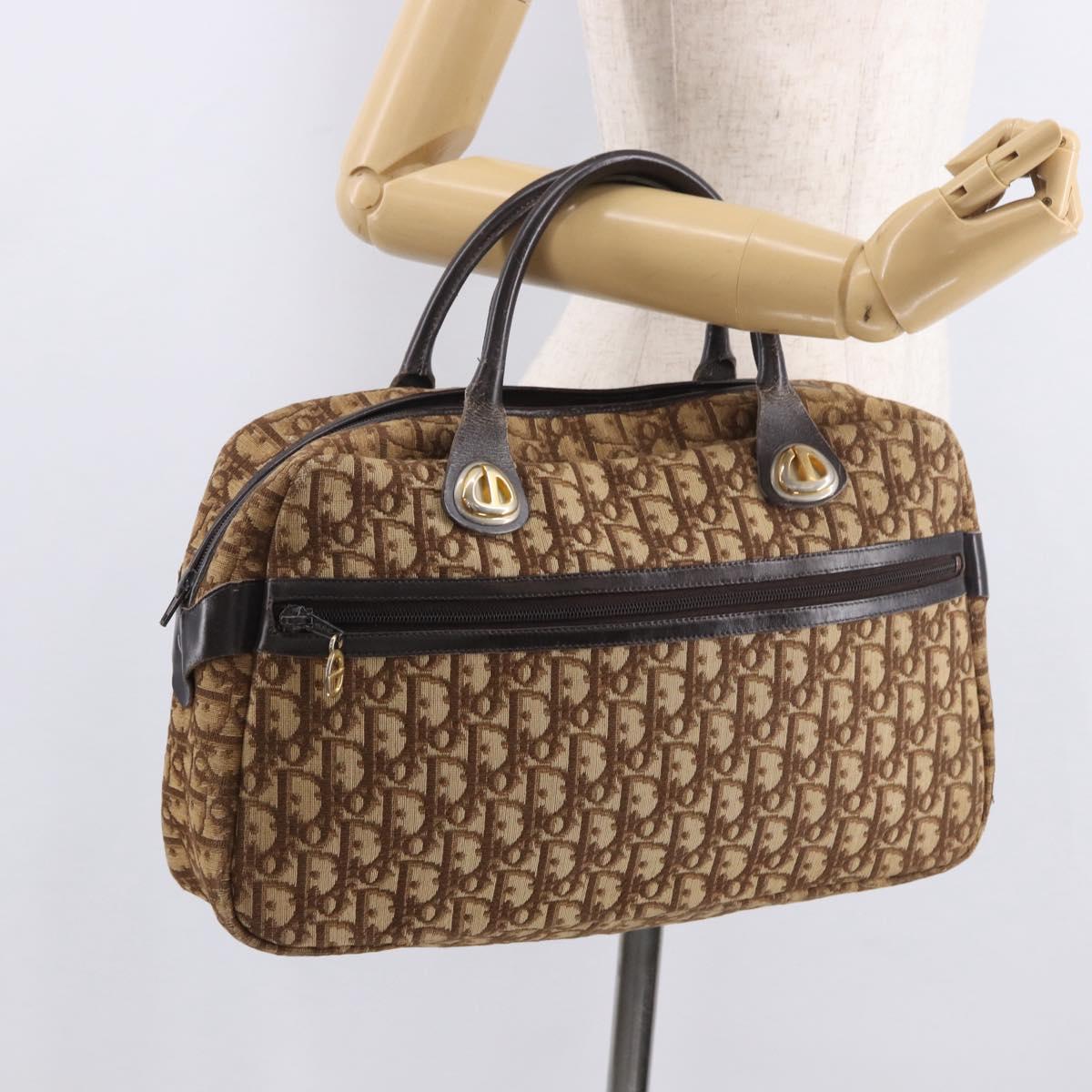 Christian Dior Trotter Canvas Boston Bag Brown Gold Auth 189366