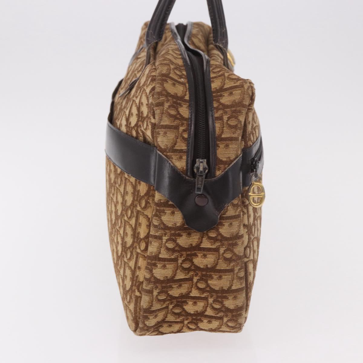 Christian Dior Trotter Canvas Boston Bag Brown Gold Auth 189366