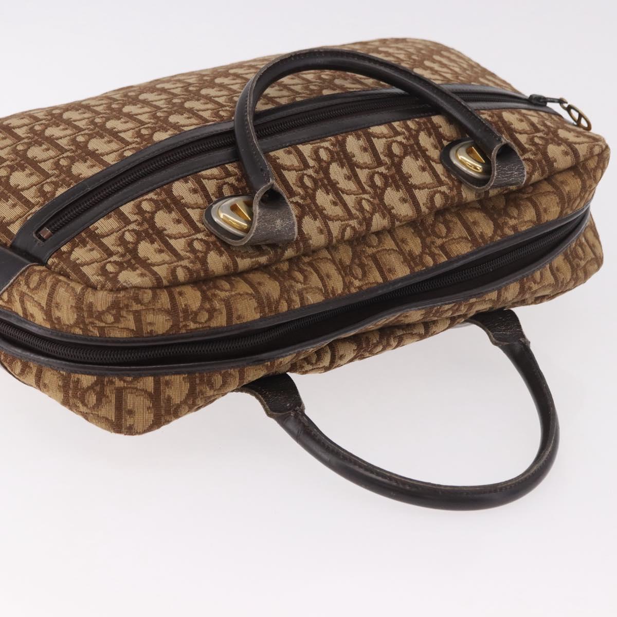 Christian Dior Trotter Canvas Boston Bag Brown Gold Auth 189366