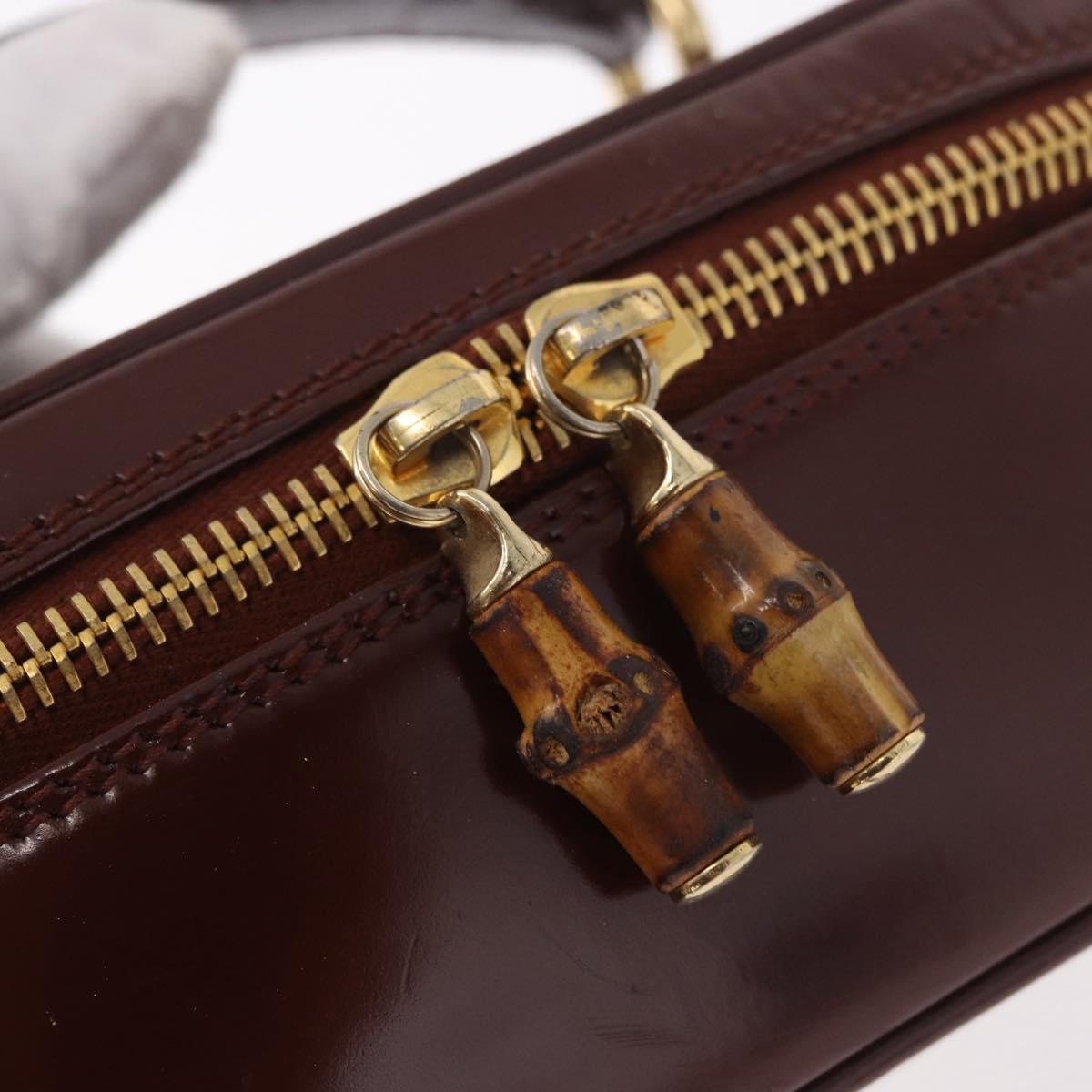 GUCCI Vanity Hand Bag Patent leather Bordeaux Gold 032 1956 0151 Auth 189367