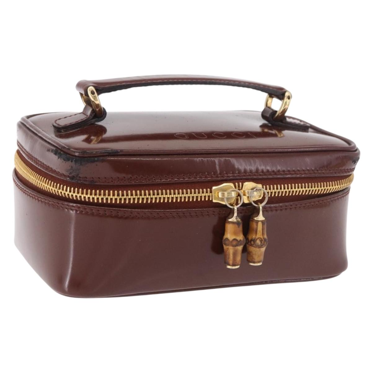 GUCCI Vanity Hand Bag Patent leather Bordeaux Gold 032 1956 0151 Auth 189367
