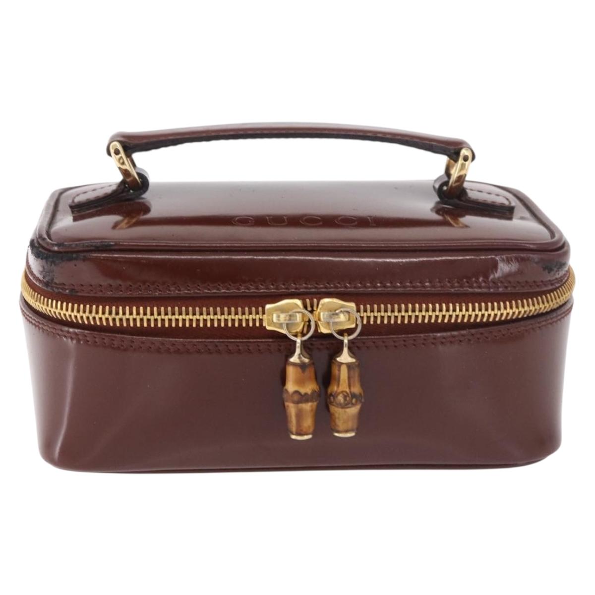 GUCCI Vanity Hand Bag Patent leather Bordeaux Gold 032 1956 0151 Auth 189367