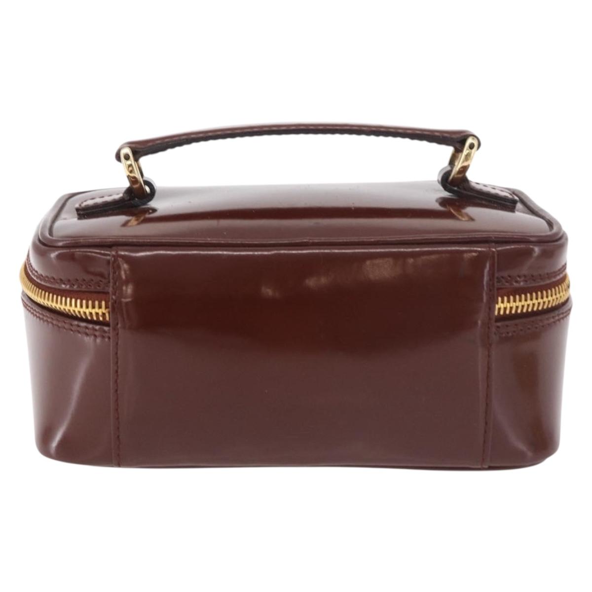 GUCCI Vanity Hand Bag Patent leather Bordeaux Gold 032 1956 0151 Auth 189367
