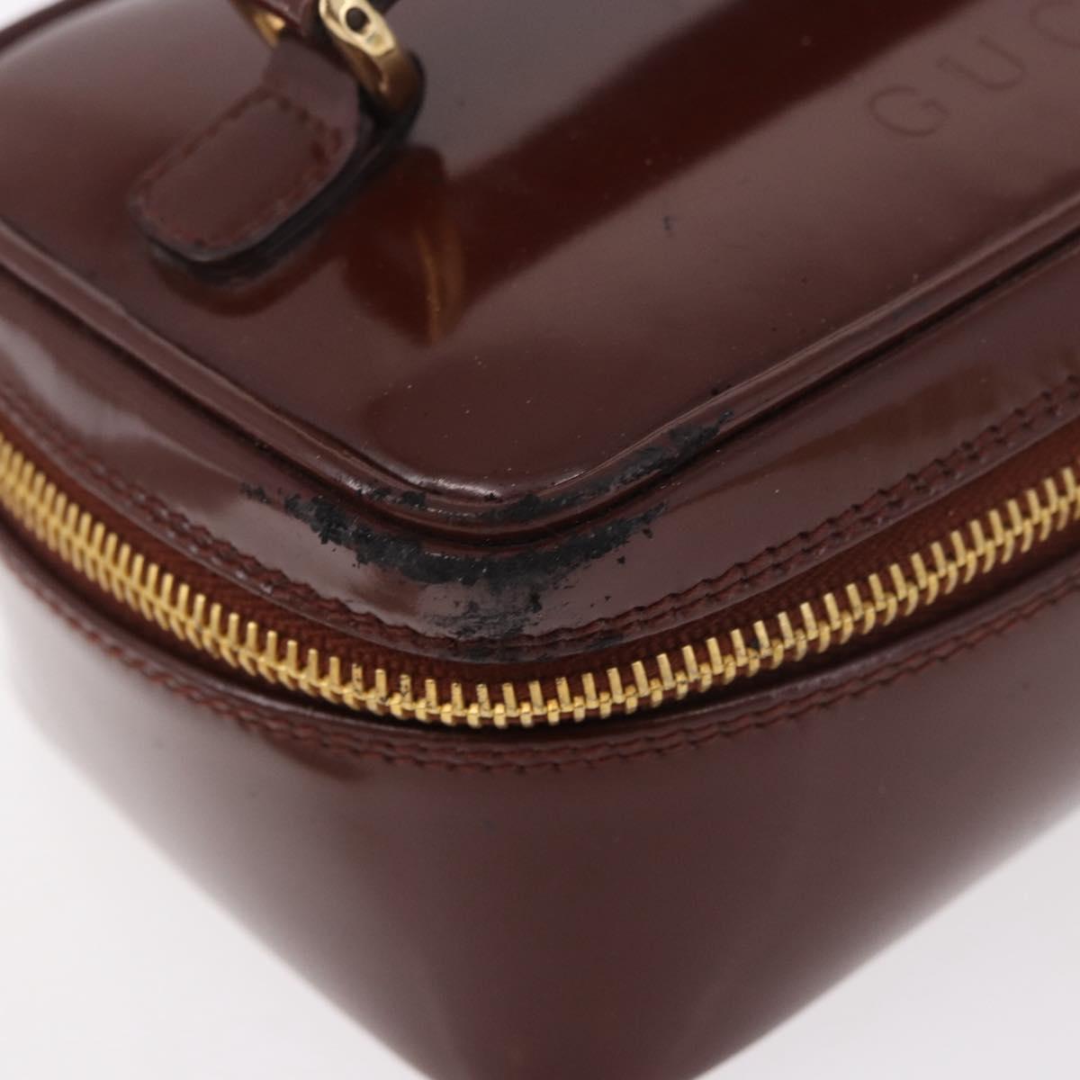 GUCCI Vanity Hand Bag Patent leather Bordeaux Gold 032 1956 0151 Auth 189367