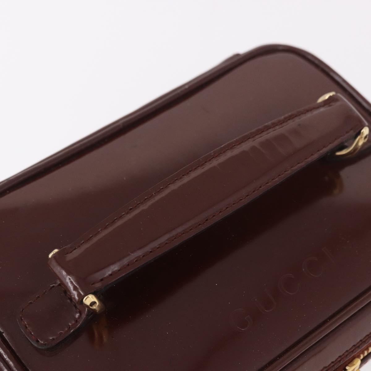 GUCCI Vanity Hand Bag Patent leather Bordeaux Gold 032 1956 0151 Auth 189367
