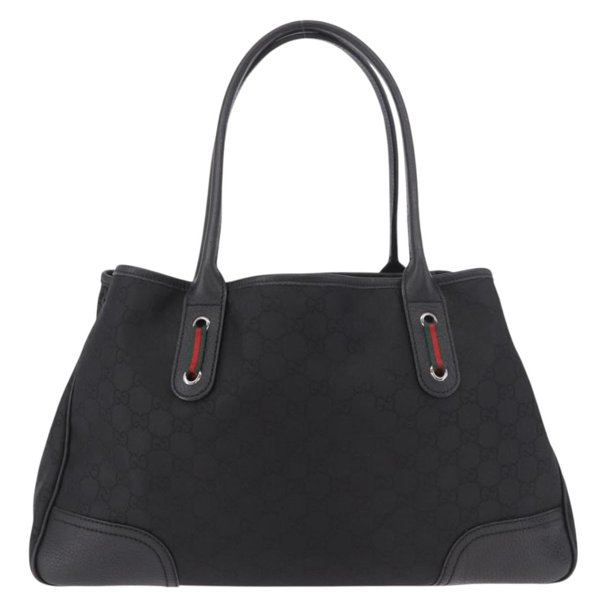 GUCCI GG Canvas Web Sherry Line Tote Bag Black Silver Red 293592 Auth 189381V
