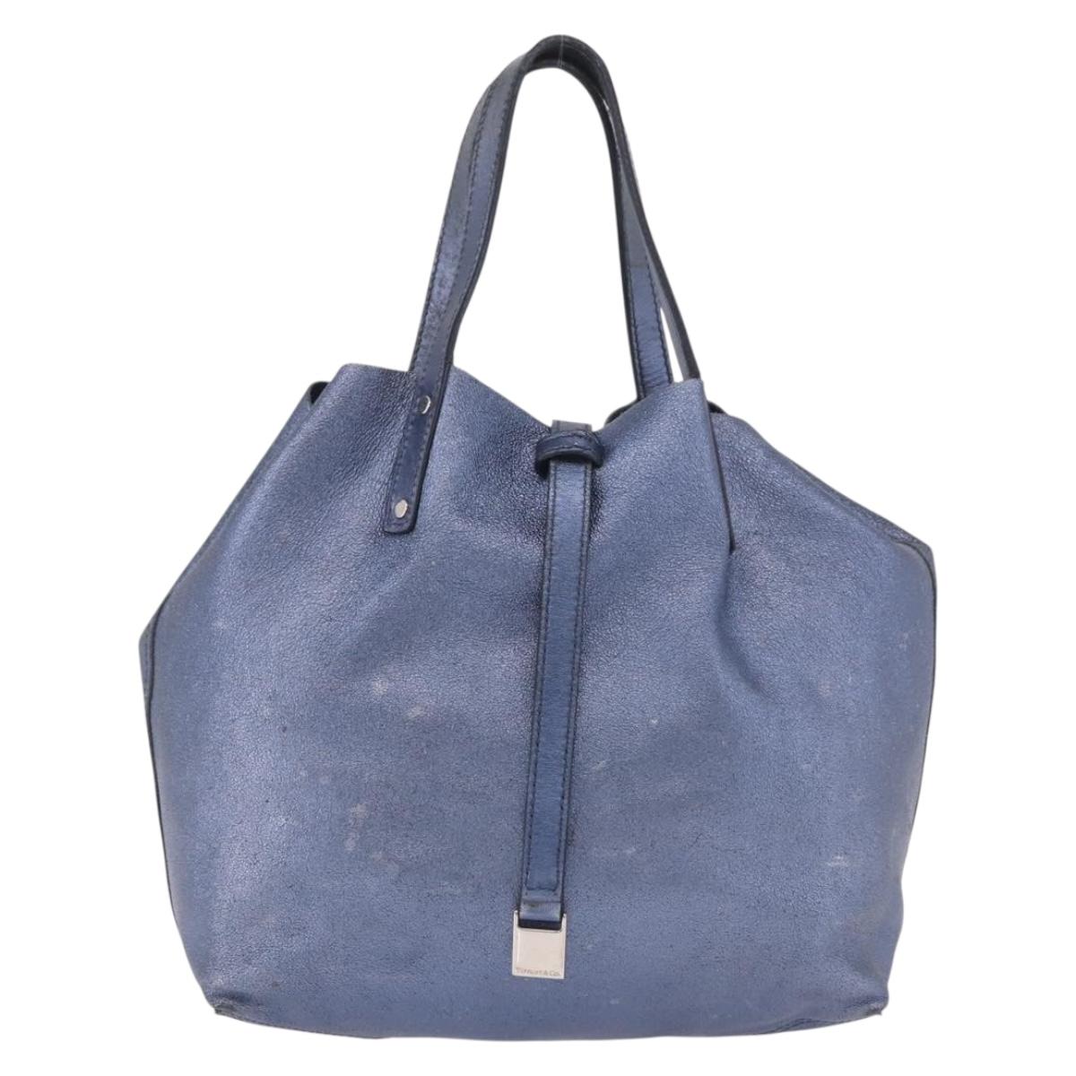 TIFFANY&Co. Reversible Hand Bag Suede Leather Blue Auth 189384