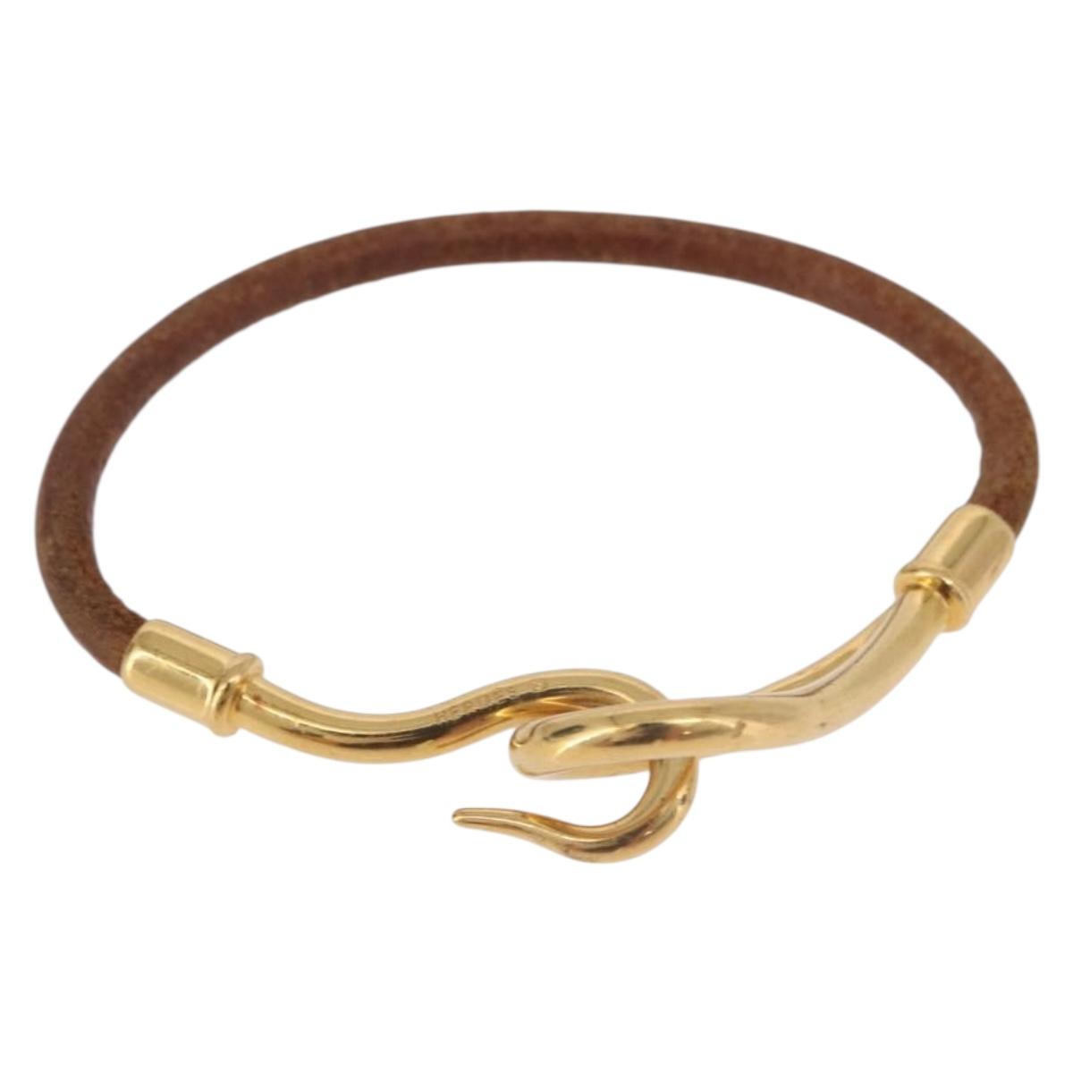 HERMES Jumbo Bracelet Leather Brown Gold Auth 189396