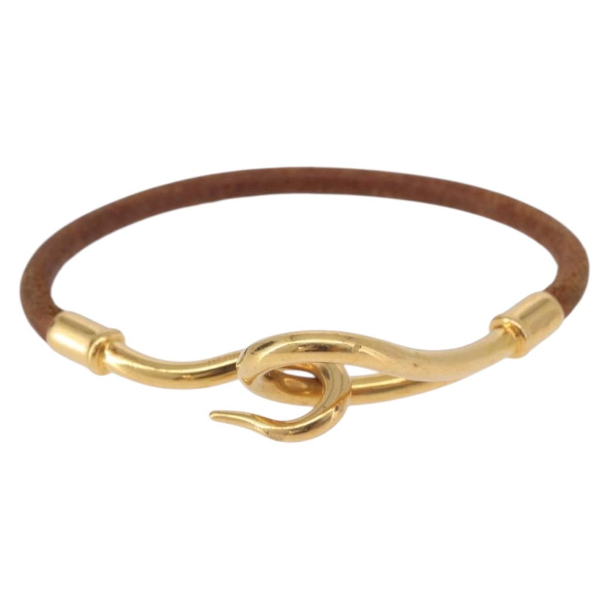 HERMES Jumbo Bracelet Leather Brown Gold Auth 189396