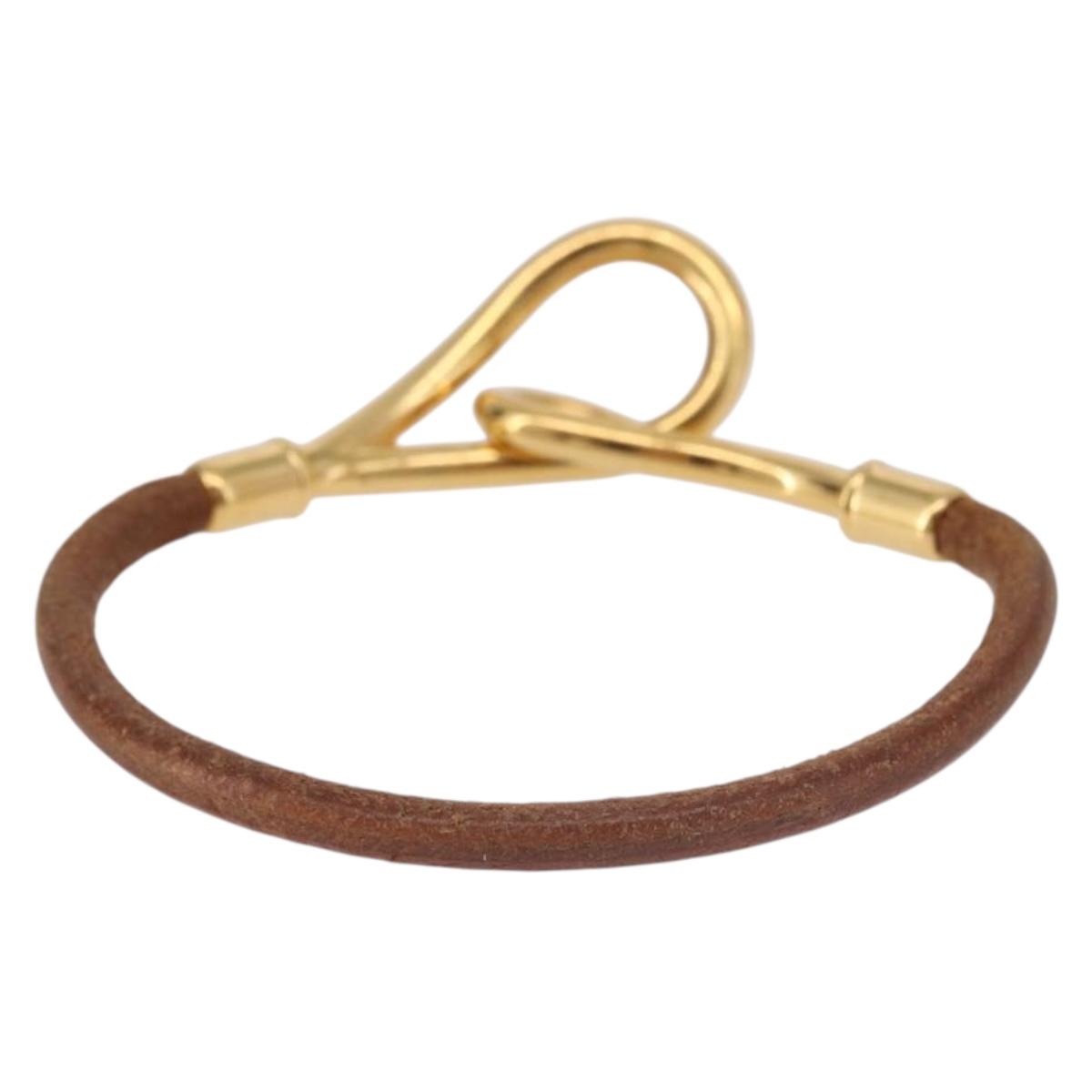 HERMES Jumbo Bracelet Leather Brown Gold Auth 189396