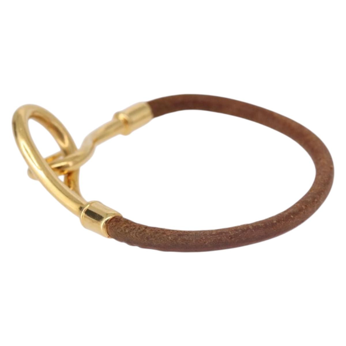 HERMES Jumbo Bracelet Leather Brown Gold Auth 189396