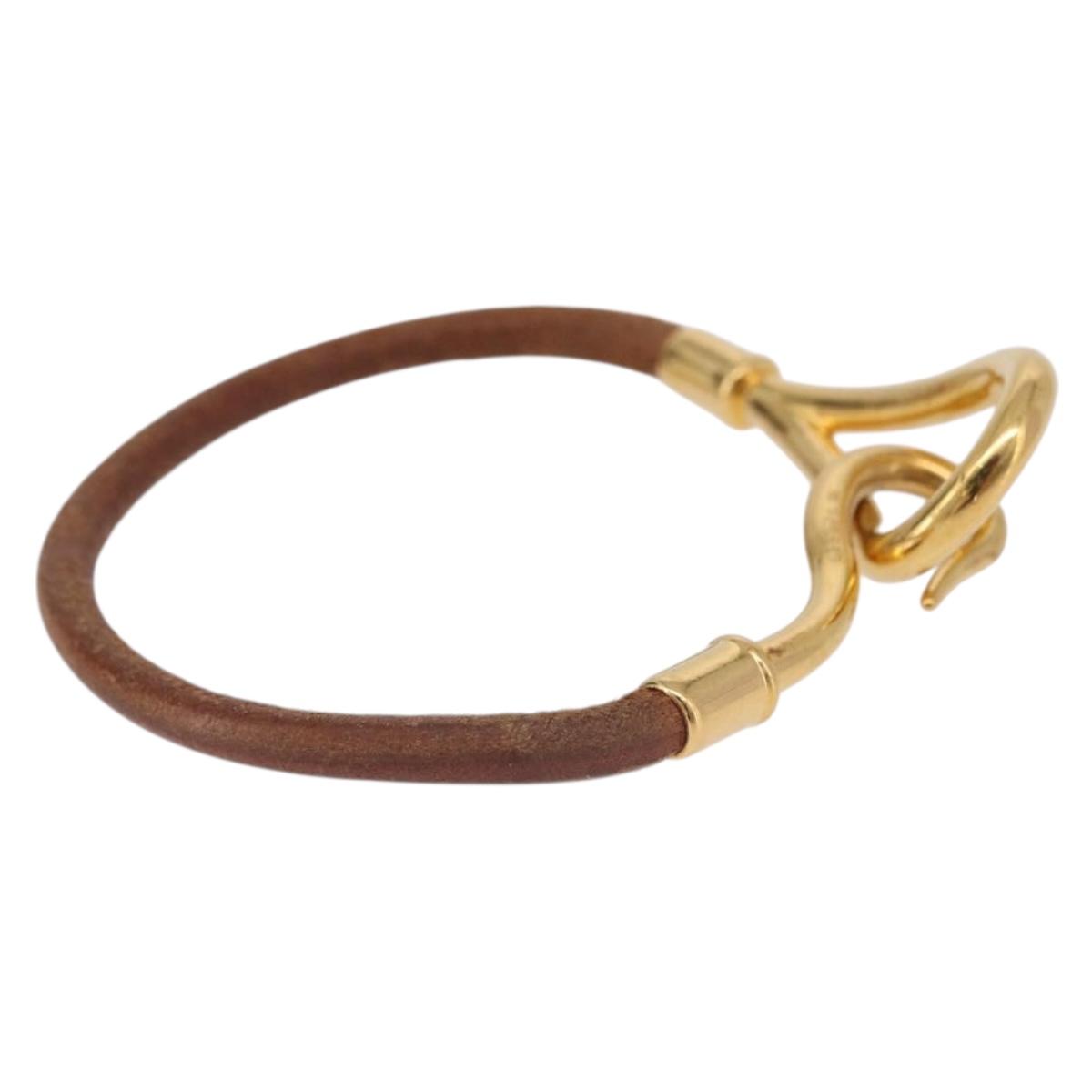 HERMES Jumbo Bracelet Leather Brown Gold Auth 189396
