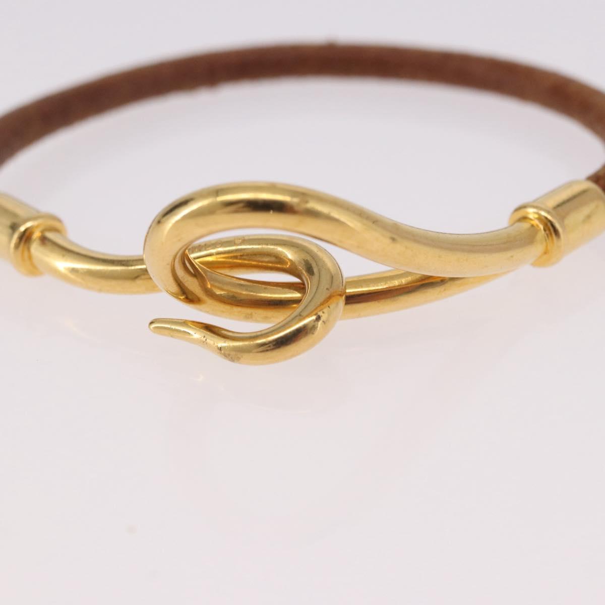 HERMES Jumbo Bracelet Leather Brown Gold Auth 189396