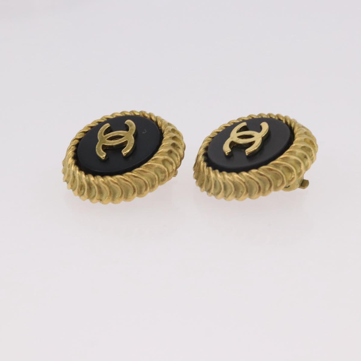CHANEL Earring Metal Gold Tone CC Auth 189398V