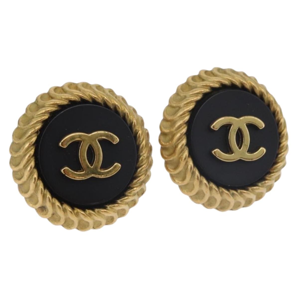 CHANEL Earring Metal Gold Tone CC Auth 189398V
