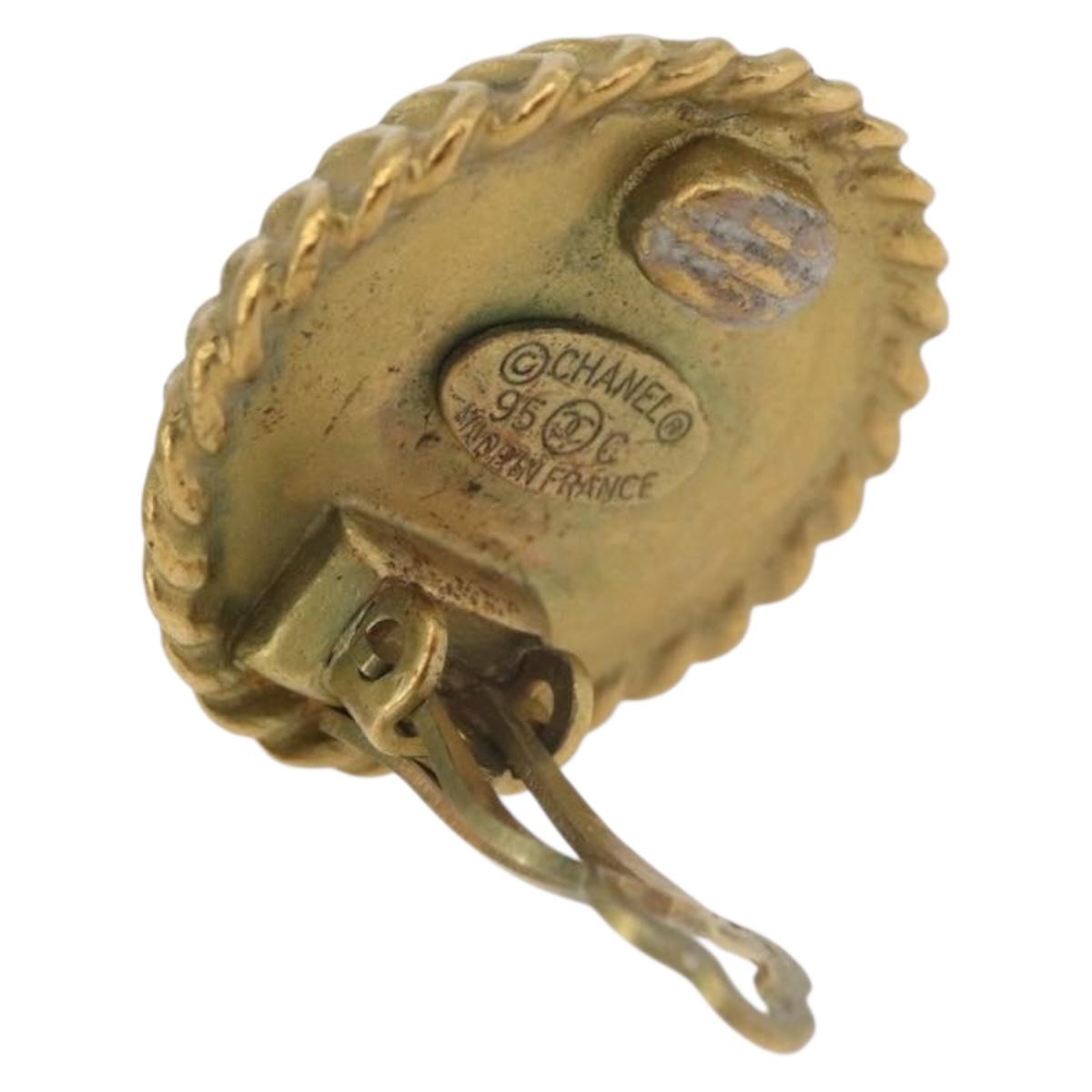 CHANEL Earring Metal Gold Tone CC Auth 189398V