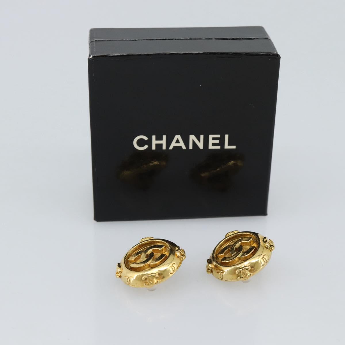 CHANEL Earring Metal Gold Tone CC Auth 189402M