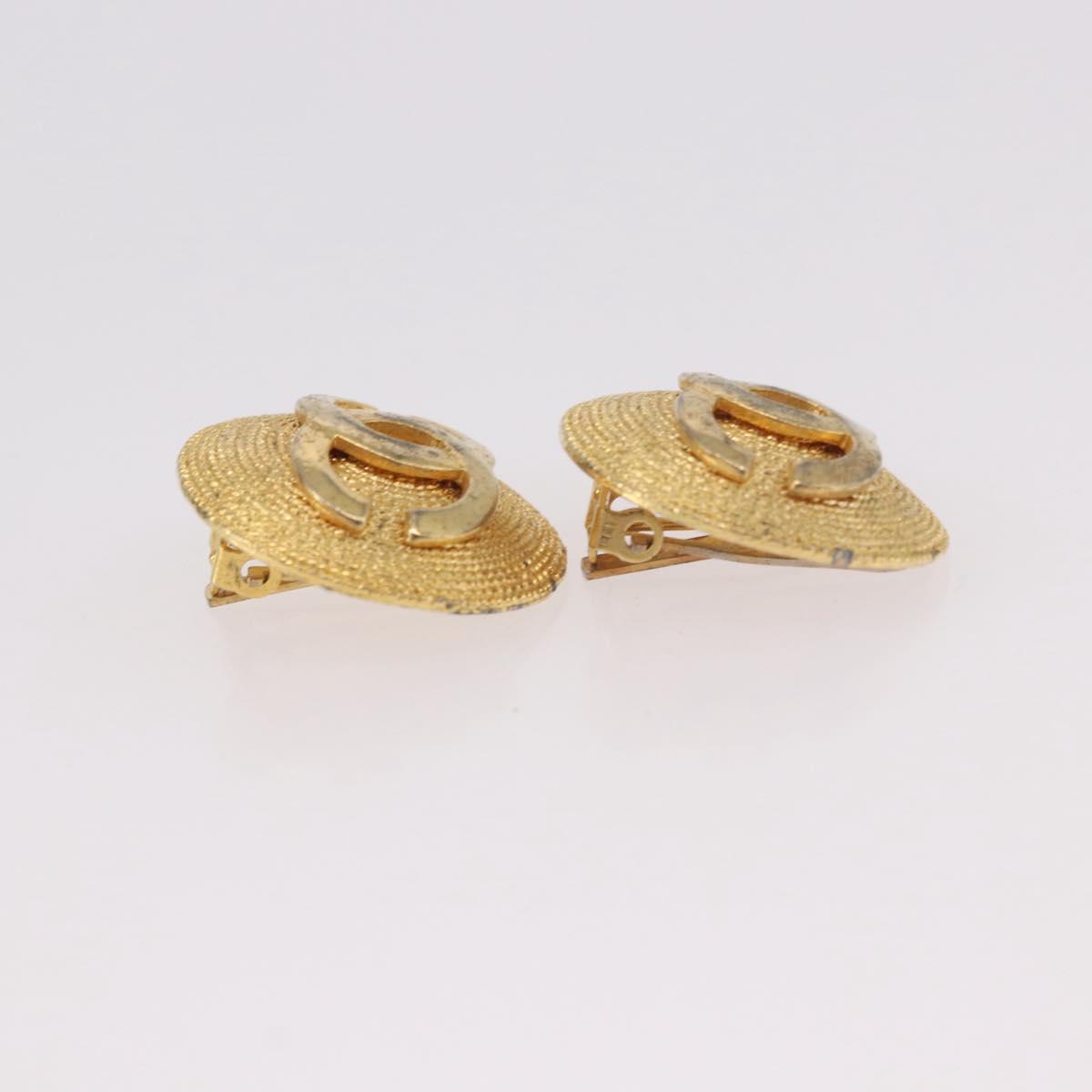 CHANEL Earring Metal Gold Tone CC Auth 189408